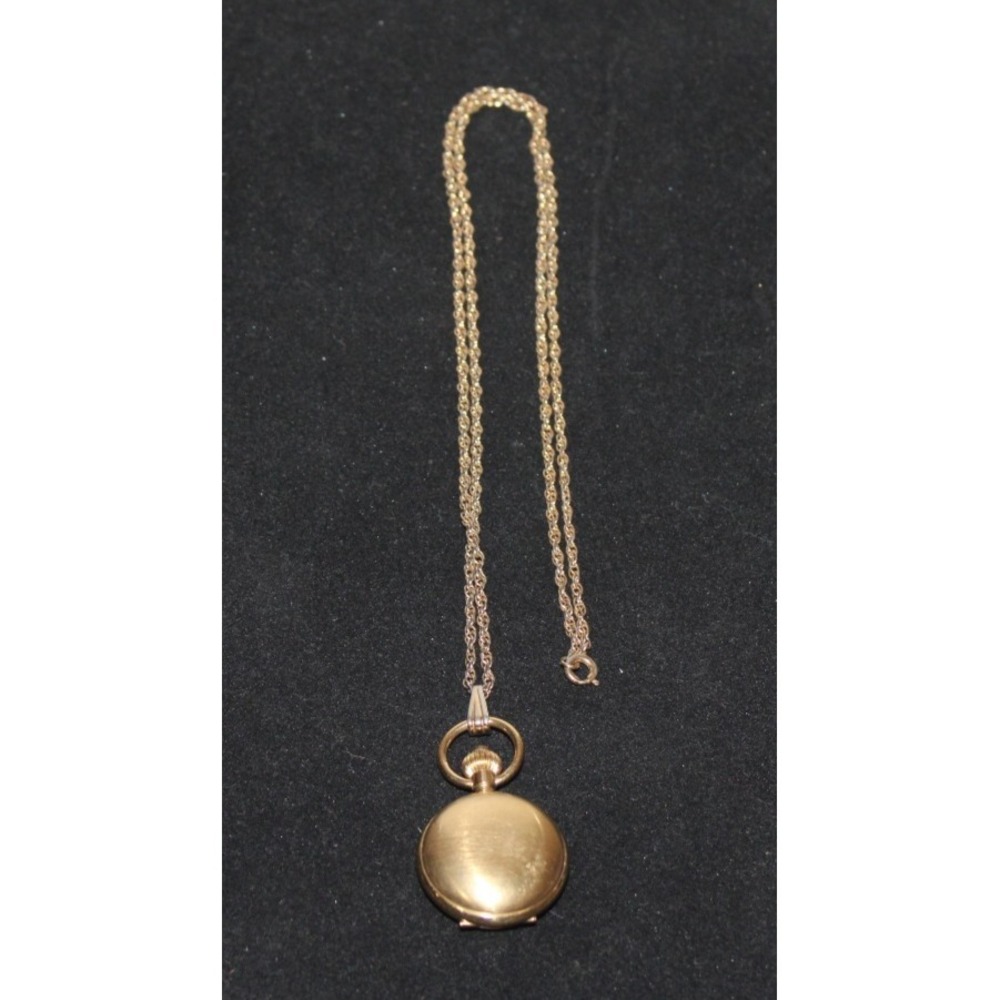VTG womens Belair Quartz pocket watch w/ 24" chain gold tone New Battery RUNS!